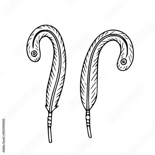 Decorative ceremonial hook sticks outline for cultural art