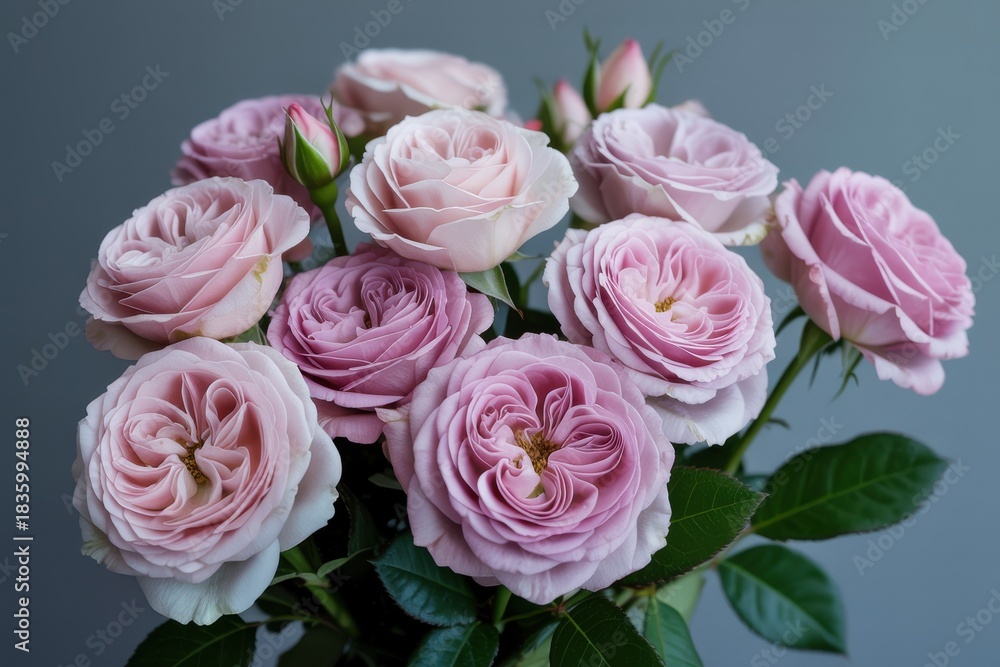 Fototapeta premium Delicate bouquet of pink and purple roses, fresh natural beauty