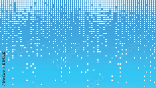 A digital water effect created with pixelated blue and white squares resembling ocean waves