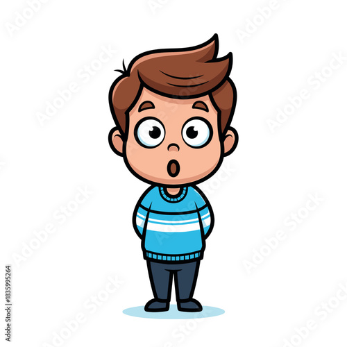 Cartoon Boy with Surprised Expression in Blue Striped Sweater.