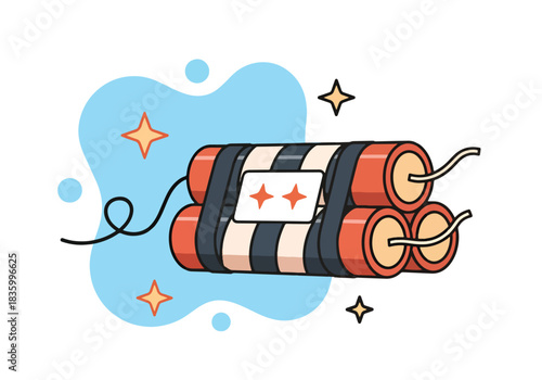 Dynamite sticks with fuse for explosive impact and action - Flat Vector Illustration, icon. Editable stroke. Colored vector illustration