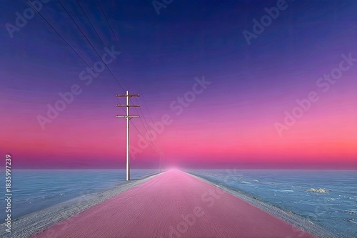 Pink Road Leading to Horizon at Sunset