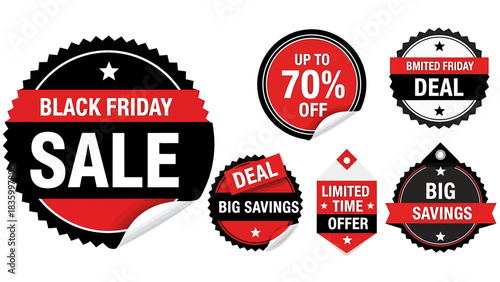 A collection of modern vector graphic stickers and badges for retail sales, advertising limited time offers and big savings