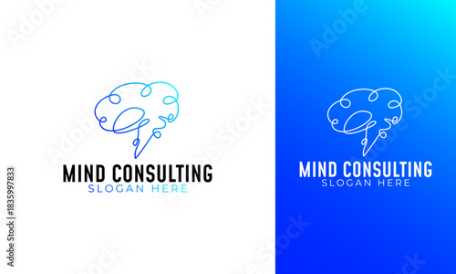 Mind consulting logo design. Symbol with brain and bubble chat concept for mental health icon. Psychotherapy vector illustration