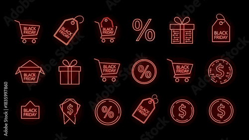 Black Friday Shopping Icons Outline Illustrations for Retail Sales Promotion