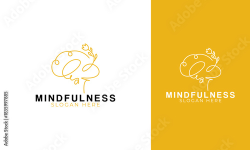 Mindfulness logo design. Brain symbol with tree and grow concept for mental health