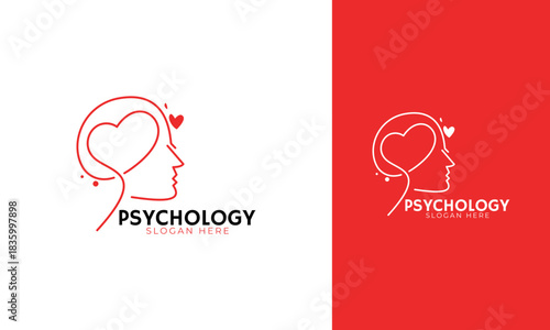 Brain love logo design. Psychology symbol with head and heart concept. Mental health vector icon