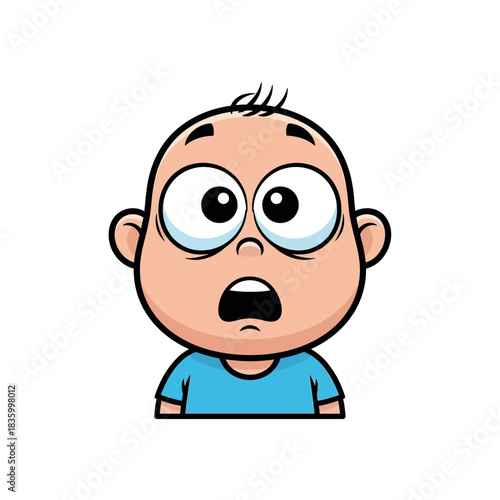 Cartoon Baby with Wide Eyes and Open Mouth Expressing Surprise.
