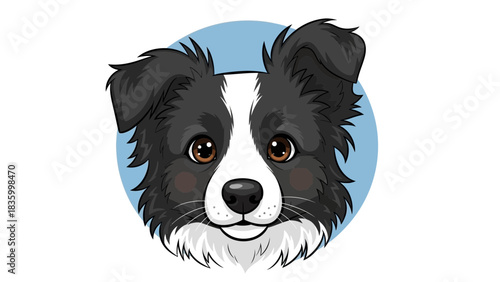 Cute Border Collie Dog Face Illustration – Friendly Cartoon Pet Portrait Icon