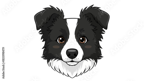 Cute Border Collie Dog Face Illustration – Friendly Cartoon Pet Portrait Icon