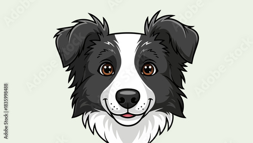 Cute Border Collie Dog Face Illustration – Friendly Cartoon Pet Portrait Icon