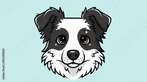 Cute Border Collie Dog Face Illustration – Friendly Cartoon Pet Portrait Icon