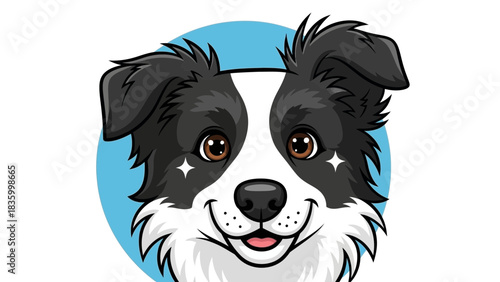 Cute Border Collie Dog Face Illustration – Friendly Cartoon Pet Portrait Icon