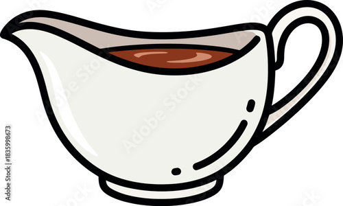 Gravy Boat Filled with Rich Brown Gravy Illustration.