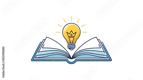 Open Book with Light Bulb Illustration – Creative Knowledge and Education Concept Vector Icon