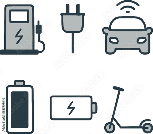 Electric Vehicle Charging and E-Mobility Icon Set