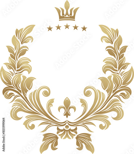 Luxury vintage gold leaf ornament design vector. Decorative ornamental frame. Template for brand logos, monograms, greeting cards, restaurants, and invitations.