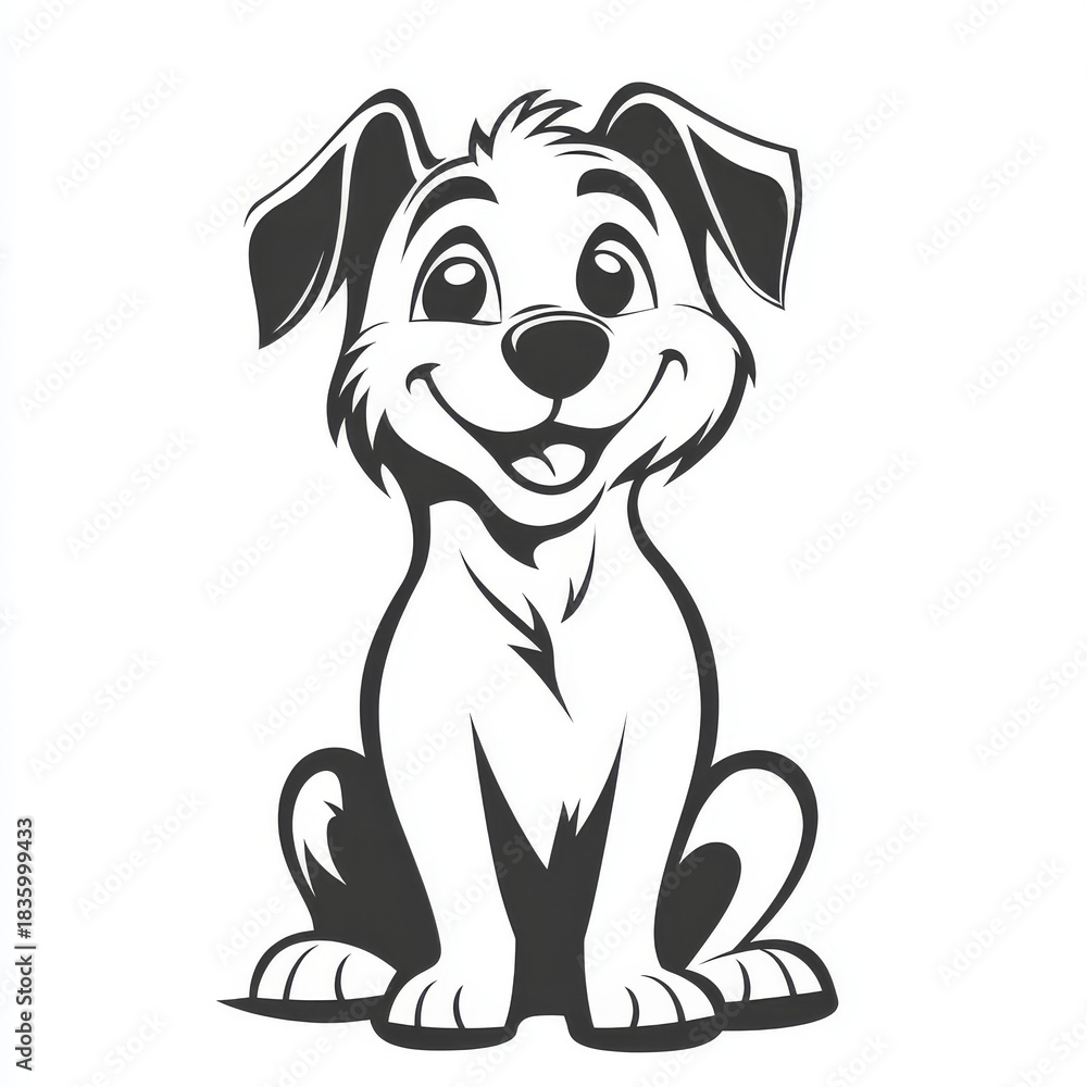 Fototapeta premium Adorable puppy vector illustration with cheerful expression and cute detailing, in monochrome silhouette for versatile creative use