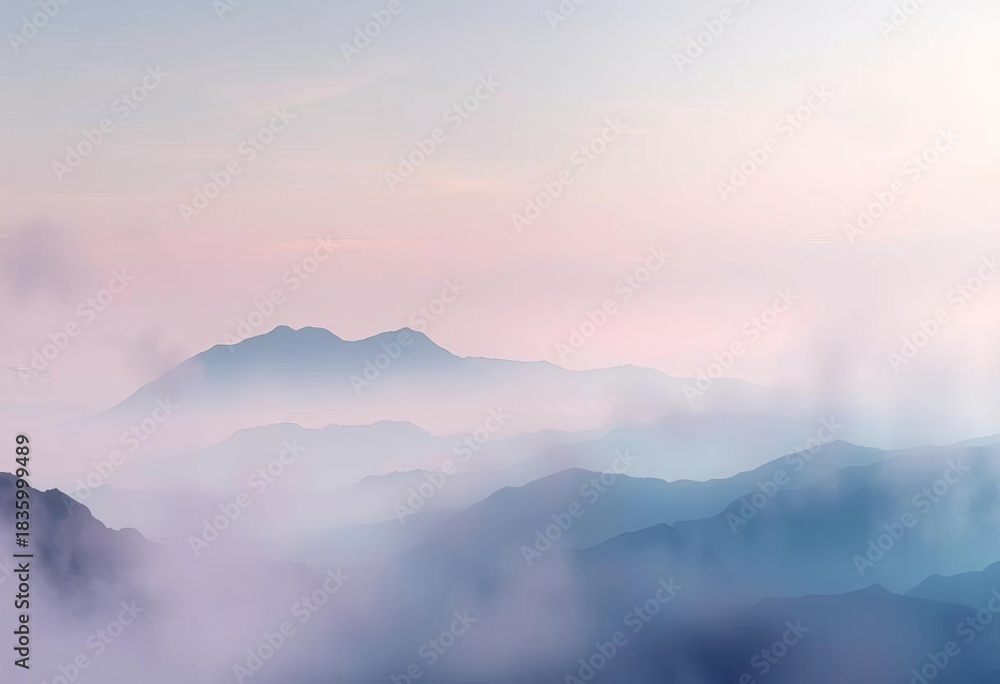 Fototapeta premium Ethereal washes of color evoke serene, dreamlike landscapes; subtle textures and gradients suggest distant mountains and misty skies, mountains, subtle