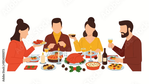 Festive family gathering around a Thanksgiving dinner table filled with delicious food, celebrating togetherness and gratitude during the holiday season