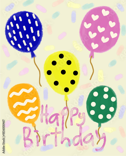 Colorful Hand-Drawn Birthday Balloons Greeting Card