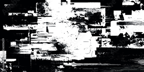 Abstract black and white grunge texture with distressed ink splatters, rough brush strokes and gritty overlay pattern album cover, distressed typography.