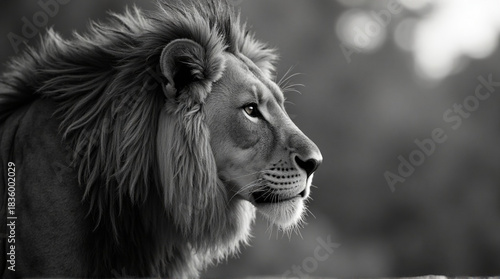 Powerful lion portrait in monochrome showcasing strength, grace, and the beauty of wildlife photography for conservation and animal welfare campaigns