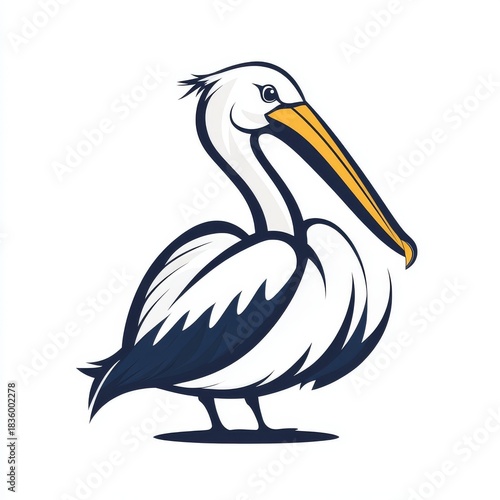 Stylized Pelican Illustration with Bold Outlines and Minimalist Design on a White Background Perfect for Logos and Branding