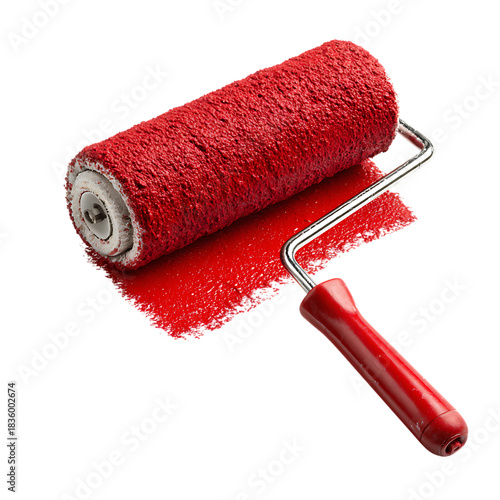 Red Paint Roller Isolated Still Life DIY Home Improvement Tools