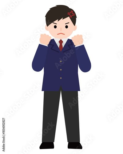 怒って両手を上げる男の子