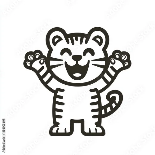 Obraz Joyful Feline Character Design with Minimalist Outline and Cheerful Expression for Digital Illustration and Mascot Design