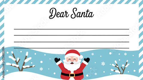 Christmas santa letter template with snow trees and winter landscape design
