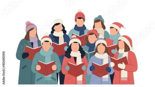 Capture the joy of caroling with this festive group, perfect for holiday campaigns, community events, and spreading Christmas cheer through song this season