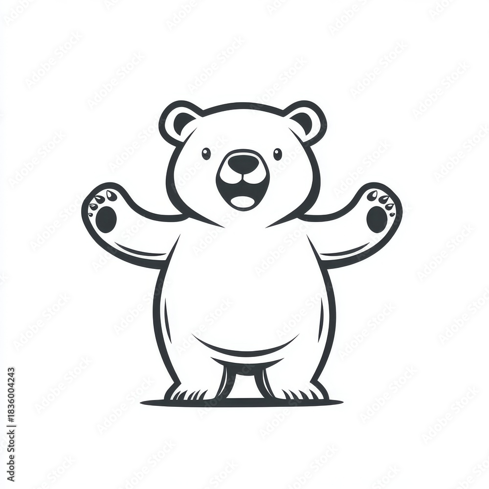 Fototapeta premium Cartoon Bear Illustration with Open Arms Gesturing for a Hug on White Background