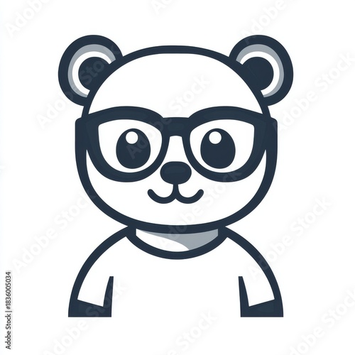 Charming Panda Cartoon Character Wearing Glasses with a Minimalist Design