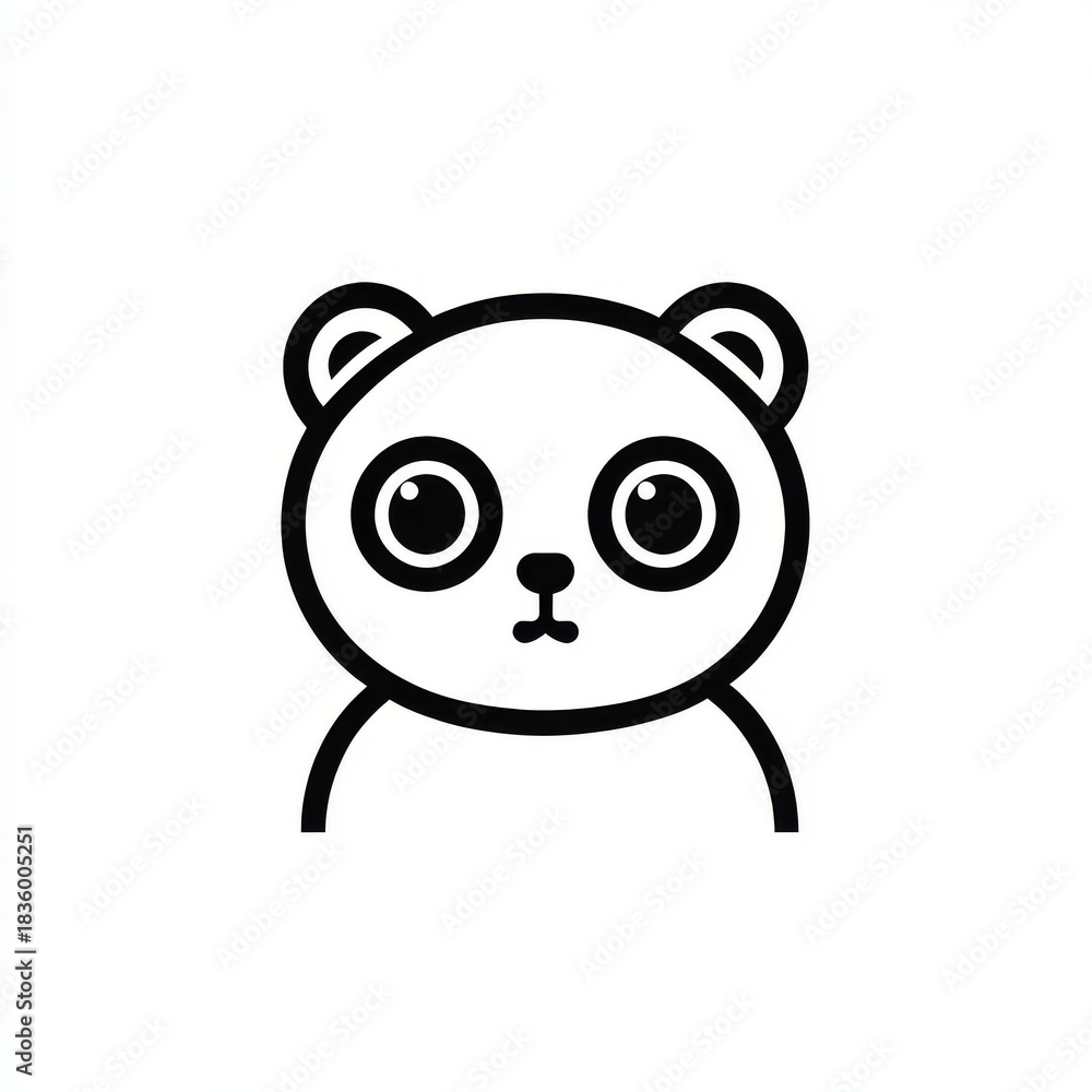 Fototapeta premium Minimalist Panda Illustration, Graphic Icon Design in Black and White Style, Cute Animal Mascot for Children's Content, Clipart Design, Illustration