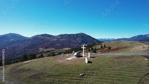 Wallpaper Mural Anitsa War Memorial Monument Aerial Panoramic View with Grevena Nature in Background, Greece Countryside Torontodigital.ca