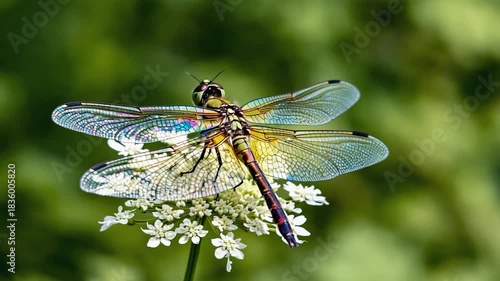Wallpaper Mural Dragonfly Perched on White Wildflower with Green Blurred Background Torontodigital.ca