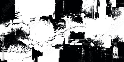 Abstract black and white grunge texture with distressed ink splatter overlay background for design element for posters, album covers.