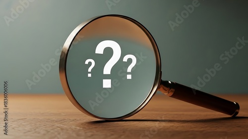 Focused exploration Magnifying glass illuminates critical questions, symbolizing diligent analysis and the active pursuit of effective solutions