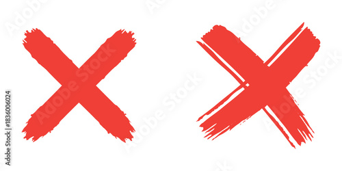 Hand-Drawn Red Cross Marker PNG, Bold Red X Symbol of Error, Wrong, Cancel, Reject, or Prohibition | Grunge Doodle Cross Mark Isolated on White or Transparent Background for Design and Icons