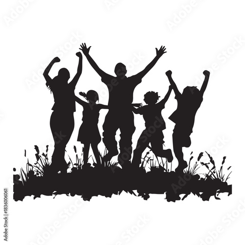 happy family Celebrity with jumping silhouette