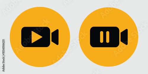 video camera icon with play pause and block symbol. Video streaming symbol with play and pause