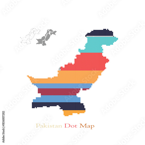 Colorful pixel art representation of Pakistan s map with outline shown