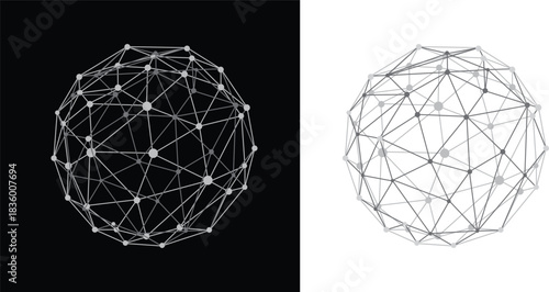 Geometric network connections concept. Vector Geometric sphere with lines and dots isolated on transparent background.