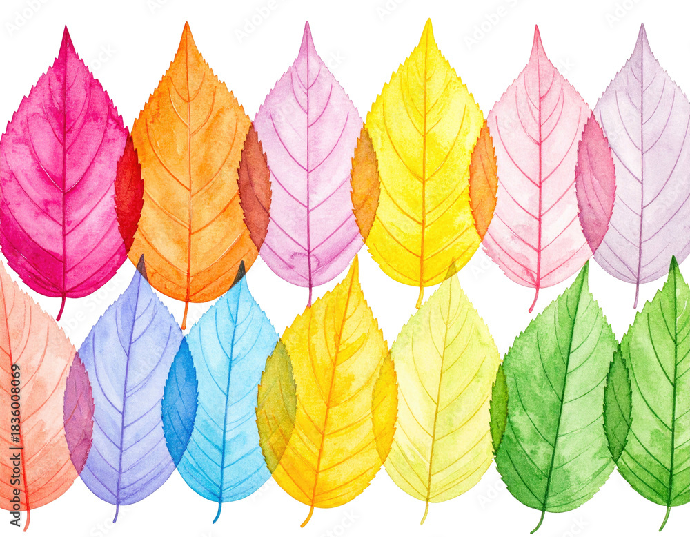 Obraz premium Watercolor illustration of colorful autumn leaves, arranged symmetrically