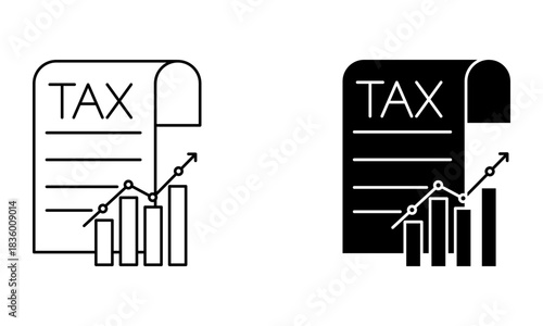 tax financial document and rising graph icon vector