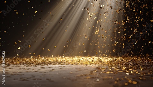 Golden particles showered from above, creating a glittering scene