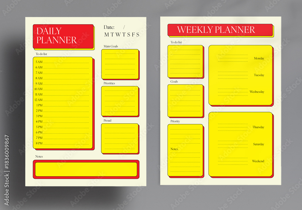 Daily and Weekly Planner Template Layout Stock Template | Adobe Stock