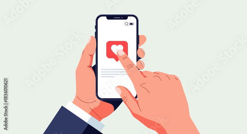 Smartphone user interacting with a social media application interface.